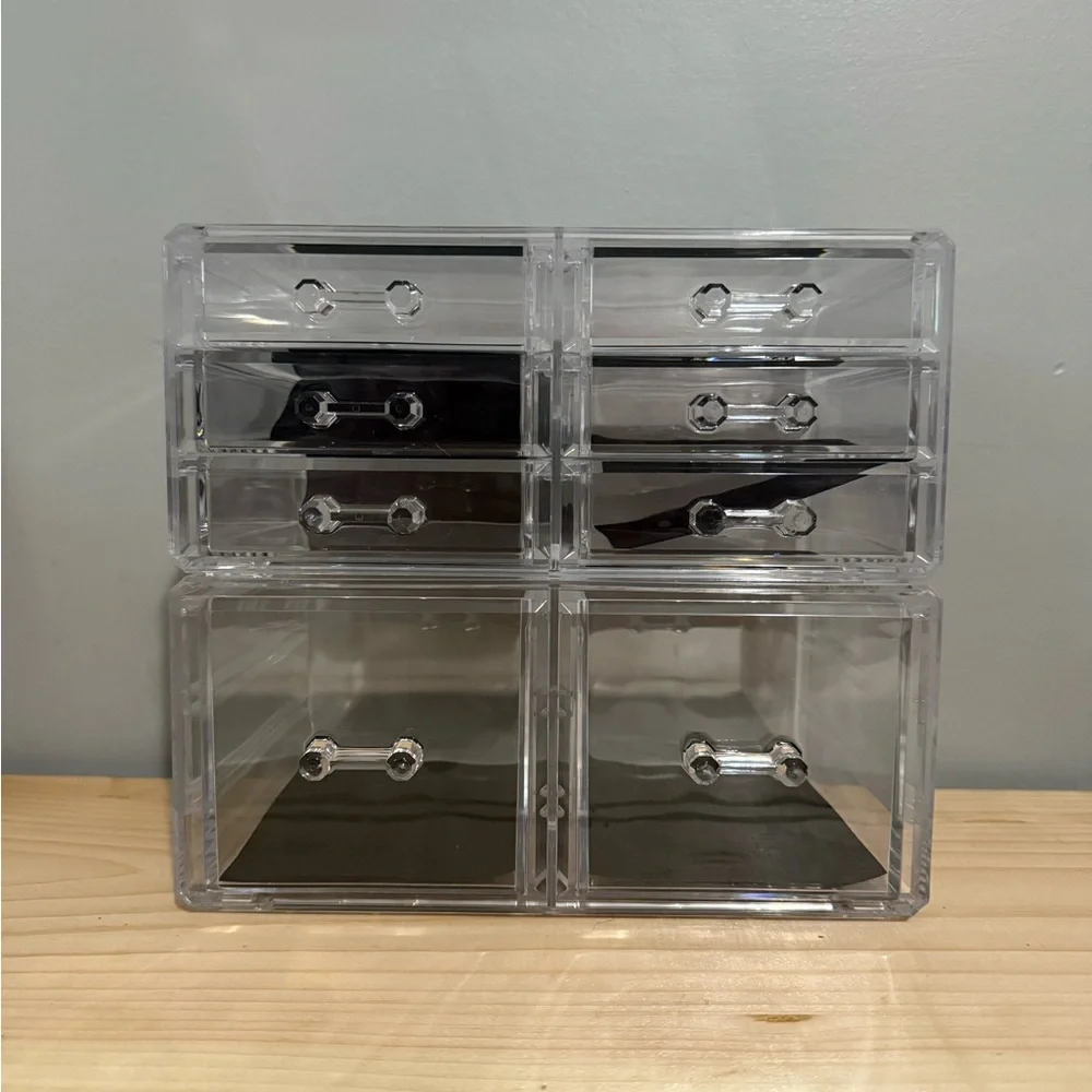 Sleek Acrylic Makeup Organizer with Black Detailing